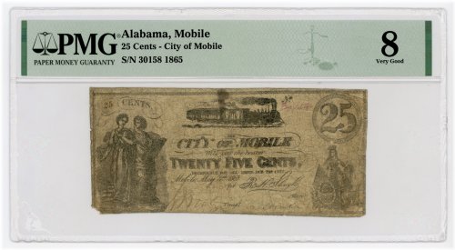 Mobile City Quarter - 1865 ALABAMA Note