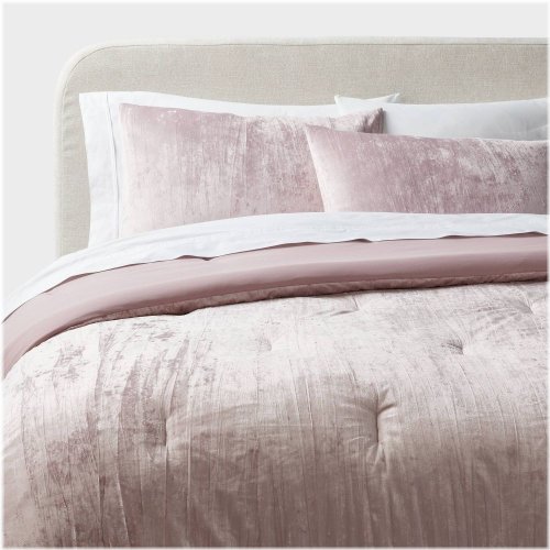 Luxe Distressed Crinkle Velvet Mauve Comforter Set