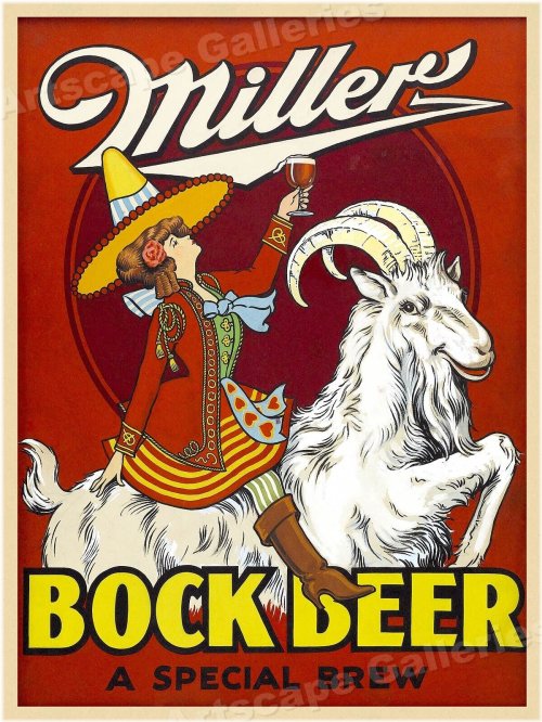 Vintage Goat Bar Poster - 1930s Miller Bock Beer