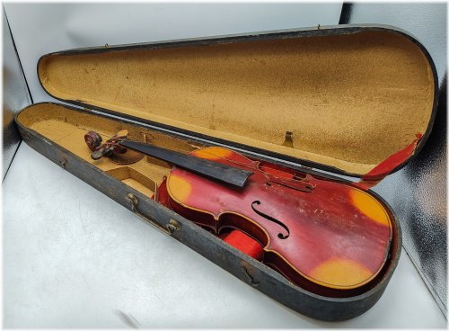 Antique German Stradivarius Conservatory 4/4 Violin with Wood Coffin Case