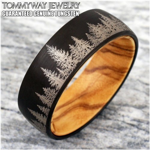 Forest Grove Tungsten Men's Ring with Olive Wood Inlay