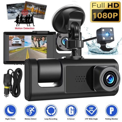 TripleView HD 1080P Dash Cam with G-sensor and Triple Lens Recording