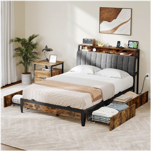 Royal Rest Metal Upholstered Bed Frame with Storage