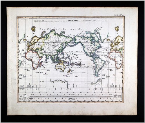 Antique Stieler World Map 1847