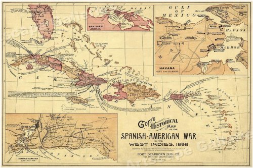 Caribbean Map of the Spanish American War, 1898 - 16x24