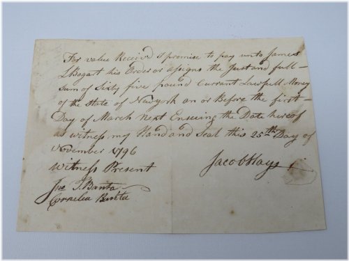 Colonial Payment Certificate for James Bogart of New York, 1796