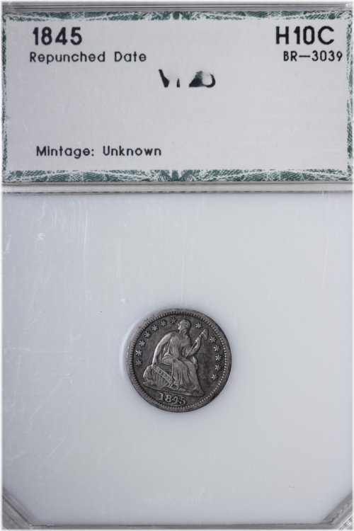 1845 Seated Liberty Half Dime with Repunched Date