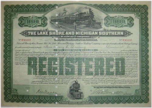 Lake Shore & Michigan Southern Railway Bond Stock Certificate