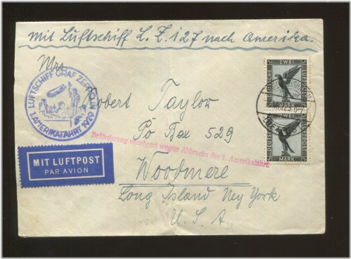 Zeppelin Interrupted Flight Cover - 1929 Germany #C33 Pair to NYC
