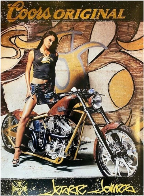 Vintage Coors Motorcycle Poster featuring Jesse James Chopper and Model (2004)