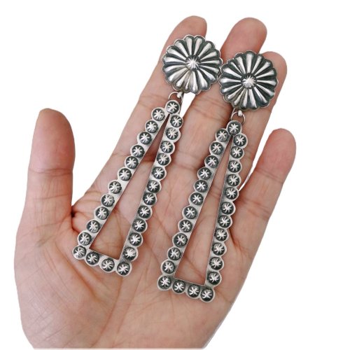 Southwest Spirit Silver Concho Triangle Earrings