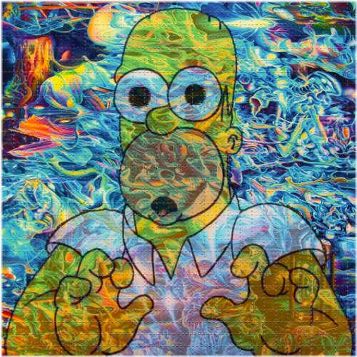 Trippy Springfield: Perforated Psychedelic Art Featuring Homer Simpson in Acidland