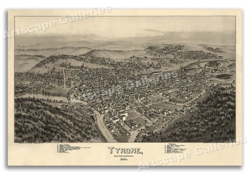 Tyrone Pennsylvania Vintage Style City Map - 1895 Edition