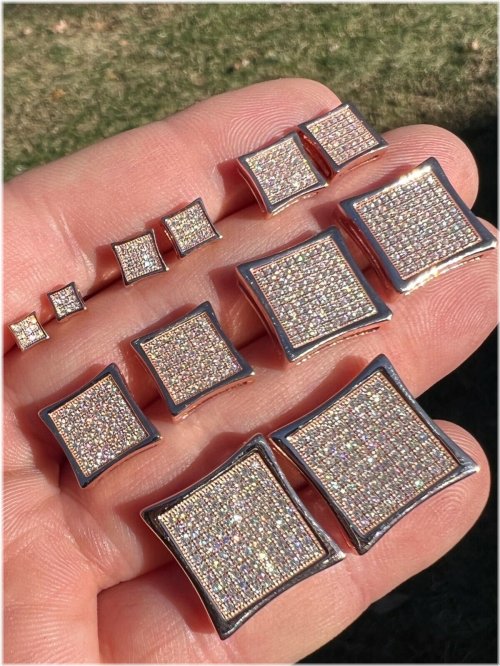 Rose Gold Square Kite Earrings with CZ Embellishments