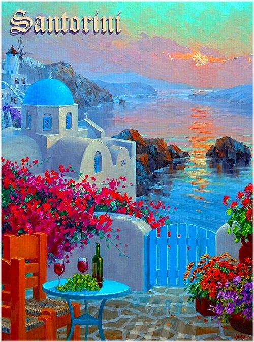 Santorini Travel Art Print by Mikki Senkarik