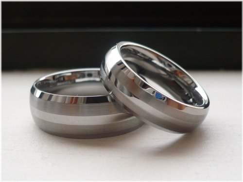 Brushed & Polished Tungsten Carbide His & Her Wedding Band Set