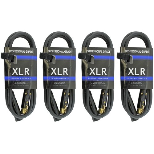 DMX Shielded XLR Cable Pack - 4 Cables (16 Gauge)