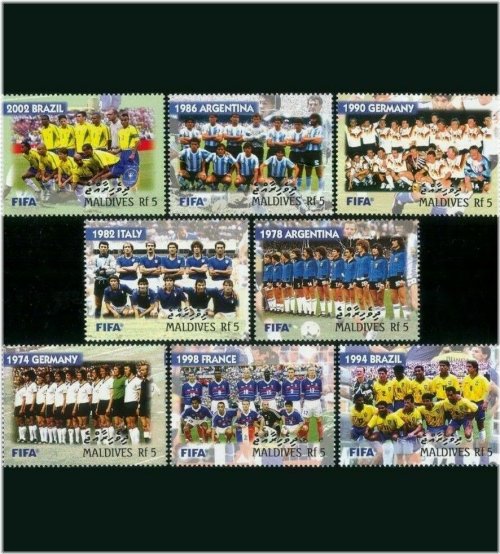 World Cup Wonders: Maldives 2004 Soccer Stamps - Complete Set of 8 - Mint