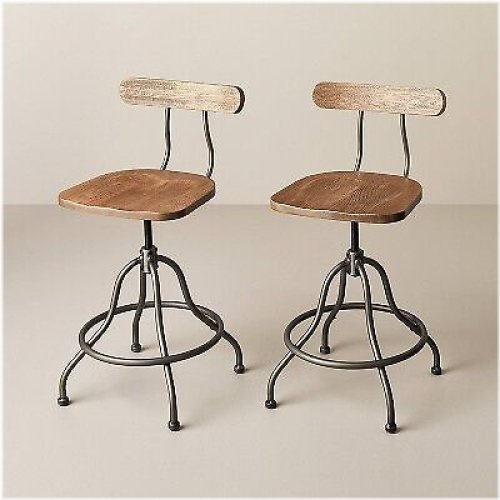 Rustic Industrial Counter Stools - Aged Oak/Black