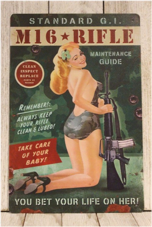 Vintage Pinup Soldier Metal Plaque