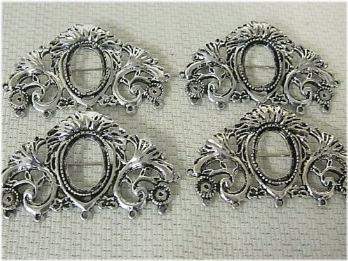 Antique Silver Oval Cameo Brooch Pins Set