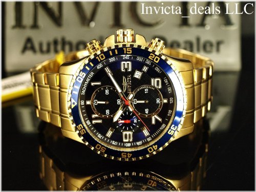 Gold Blue Chrono Watch by Invicta