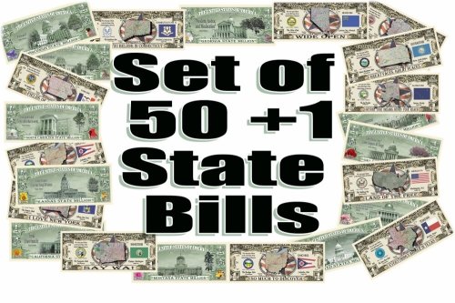 Complete US State Million Dollar Bill Collection with Landmarks and Symbols