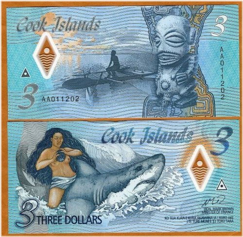 Cook Islands Shark and Ina Polymer Banknote - Gem UNC