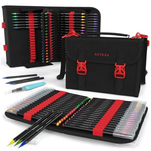 Real Brush Watercolor Markers Set with Travel Case