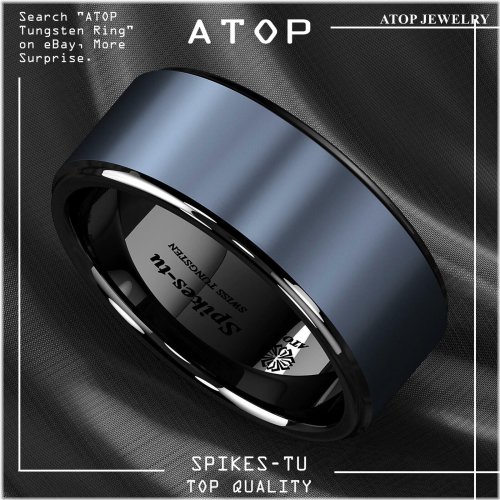 Sea Blue Brushed Tungsten Ring for Men