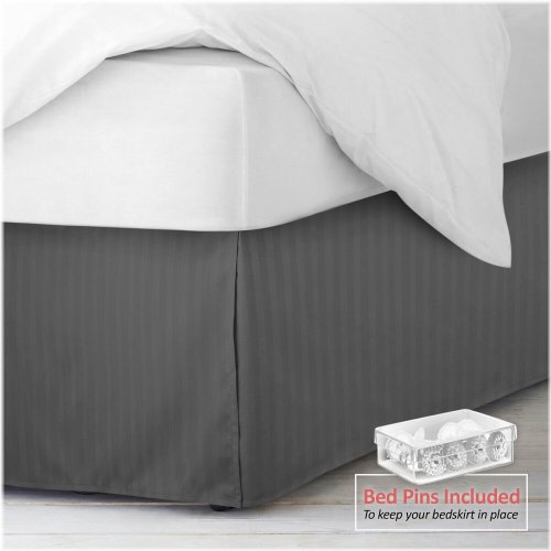 Pleated Damask Stripe Bed Skirt with Tailored Drop and Pins