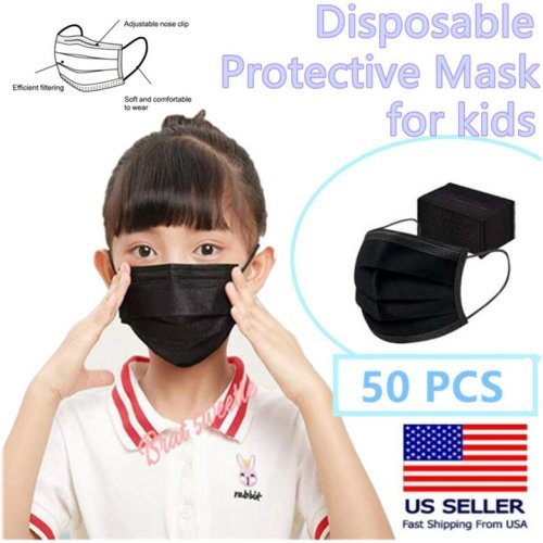 Black 3-Ply Kids Disposable Face Masks