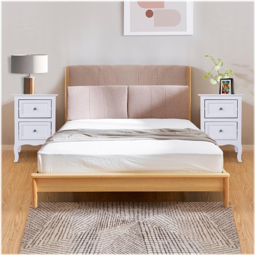 White Wood Bedside Drawers (Set of 2) for Bedroom Storage