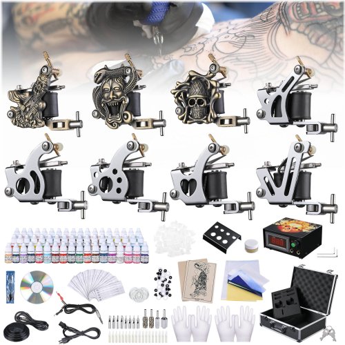 Tattoo Master Kit: 8 Machines, 54 Inks, and Power Supply Set