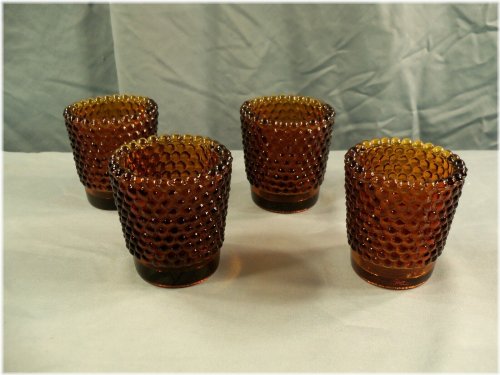 Amber Glass Hobnail Votive Candle Holders Set