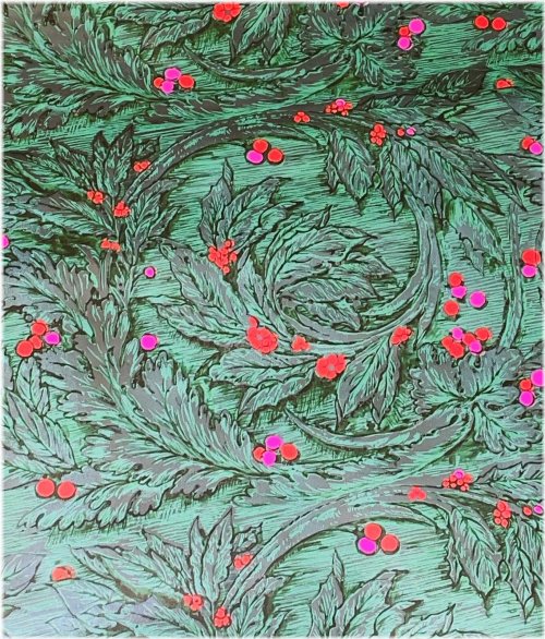 Vintage Hallmark Foil Christmas Wrapping Paper - Holly Berries Teal