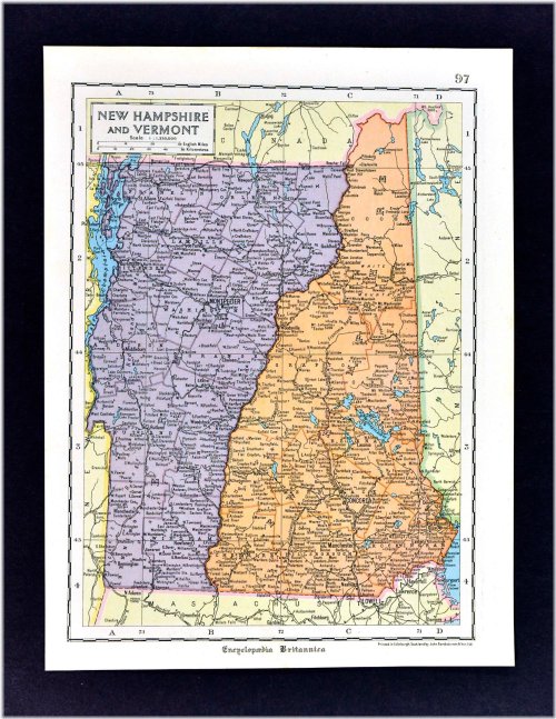 New Hampshire & Vermont - 1925 Encyclopedia Britannica Map