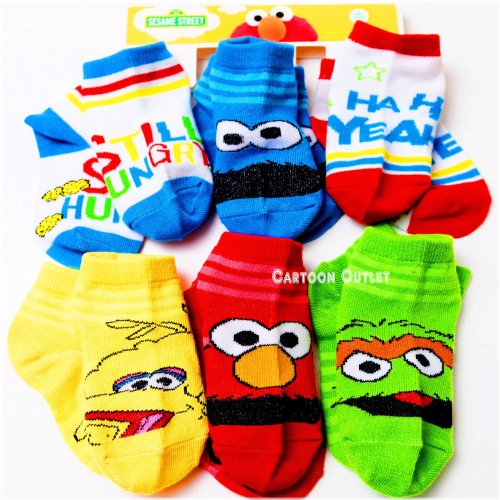 Sesame Street Toddler Socks Set - Elmo, Cookie Monster, Oscar - 6 Pairs