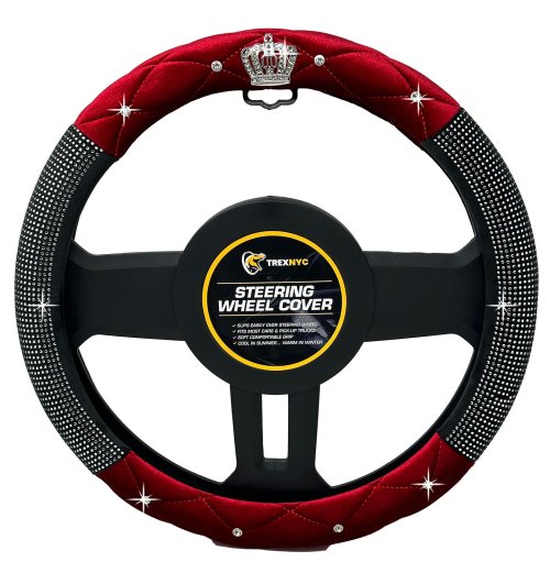 Retro Roadster Rhinestone Steering Wheel Cover, Crimson