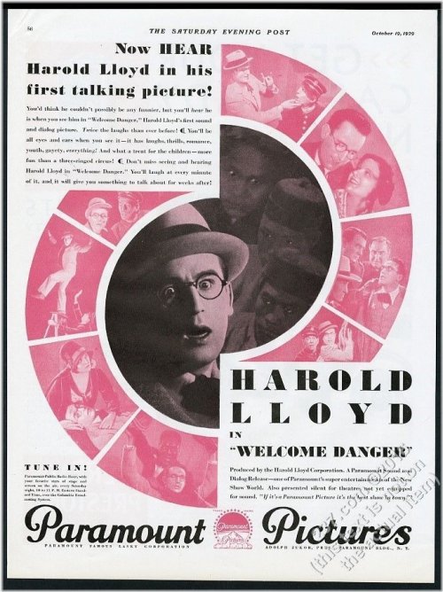 Golden Era Cinema Ephemera: 1929 Harold Lloyd 'Welcome Danger' Vintage Print Ad
