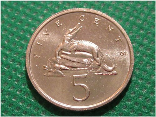 Jamaica 5 Cent Coin featuring the American Crocodile