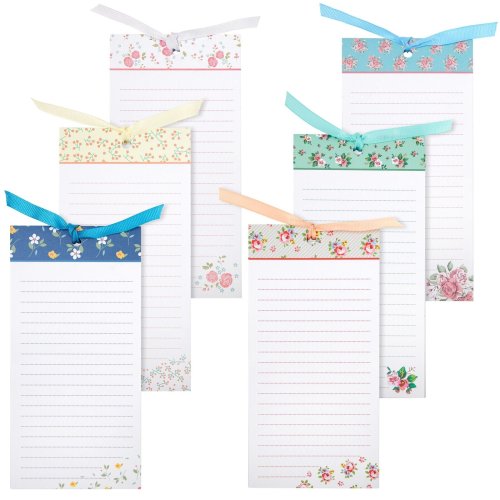 Floral Fridge Magnet Shopping List Pad - Set of 6, 60 Sheets per Pad, 4 x 8 Inches