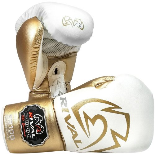 White & Gold Pro Sparring Gloves by Rival Boxing