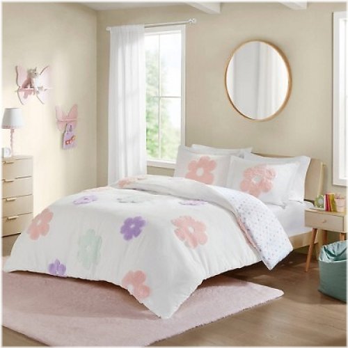 Elle Floral Reversible Tufted Chenille Duvet Cover Set