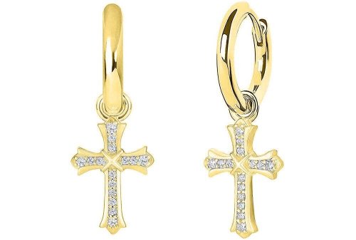 Golden Cross Huggie Hoop Earrings