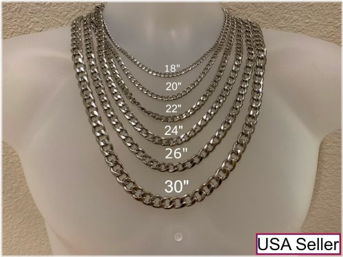 Cuban Silver Chain Men's Necklace in Various Lengths and Widths