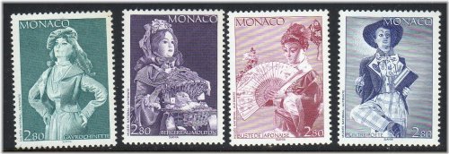 Monaco Figurines Poet Pierrot Lamb Japan Fan Stamp Set