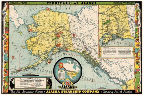 Alaska Steamship Route Map - 1936 Vintage Style