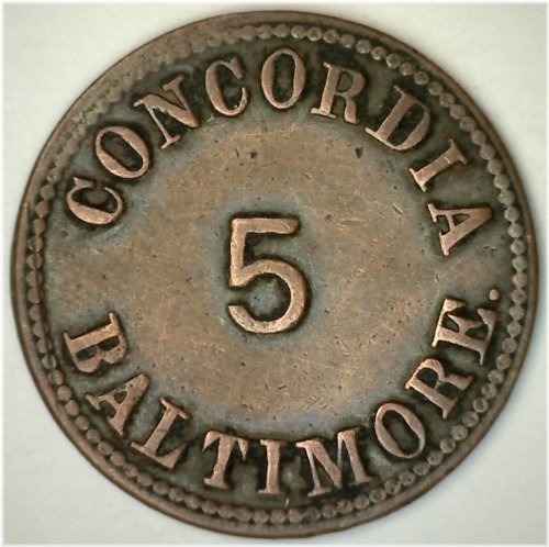 Concordia Brass 5-Cent Merchant Token