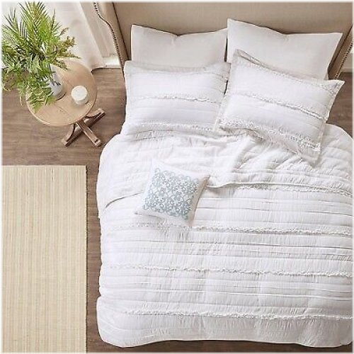 White Ruffle Quilted Coverlet Set